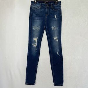 Cello Dark Wash Distressed Skinny Jeans